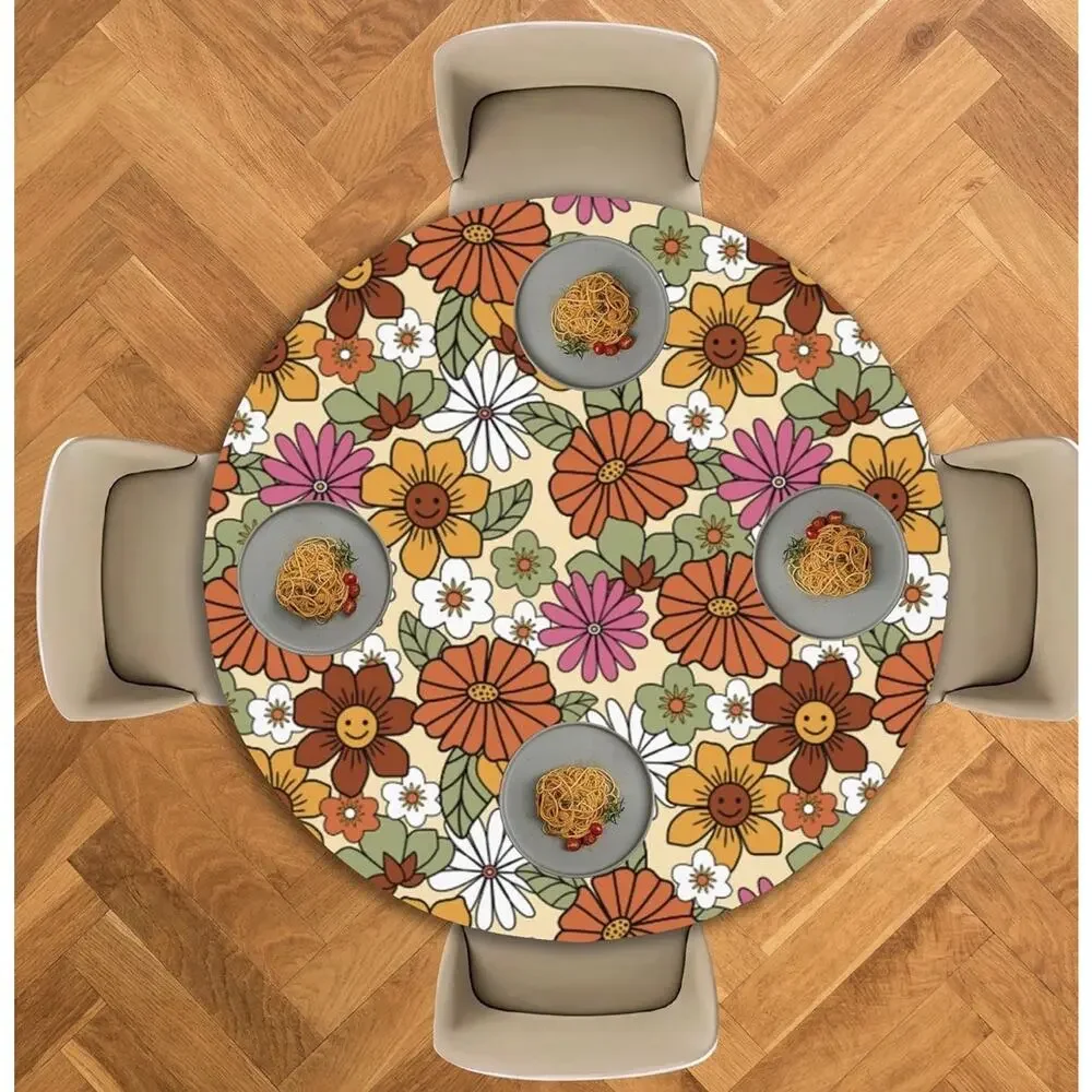 70s Retro Floral Round Tablecloth 60